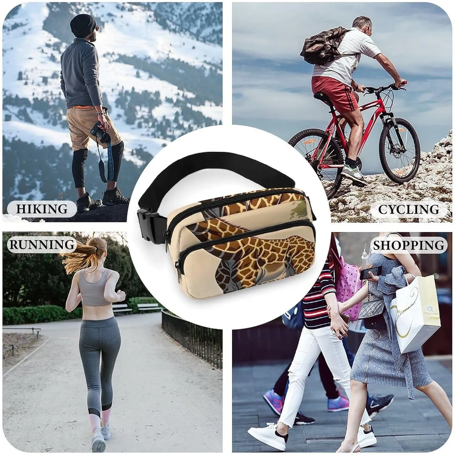 Giraffe Print Fanny Packs for Women Men Fashion Portable Waist Pack Adjustable Belt Bum Bag Hip Bags for Travel, 20x13cm, style