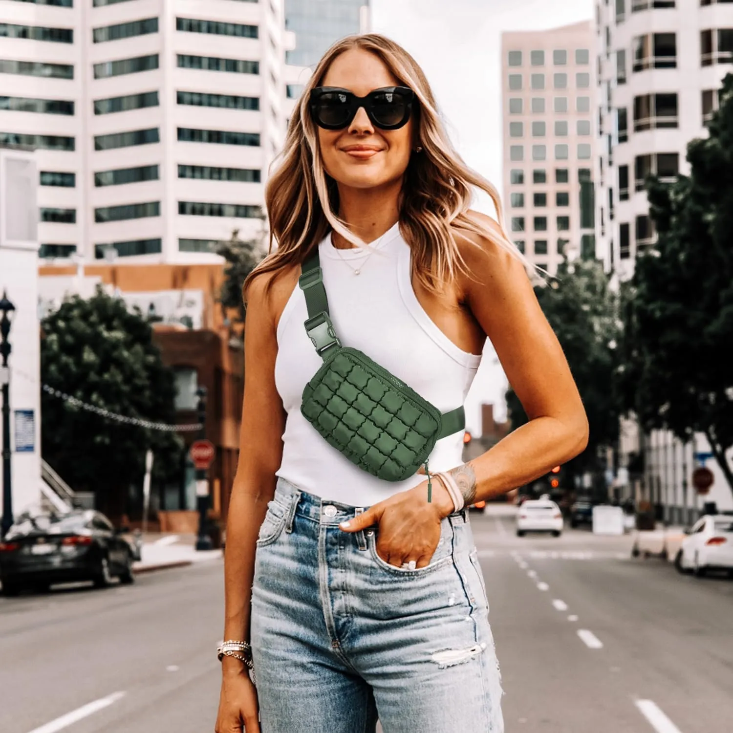 Gitus Trending Gifts for Women Puffer Crossbody Bags for Women Belt Bag Fanny Pack with Adjustable Straps Lightweight Quilted Puffy Bag Woman Gifts (Green)