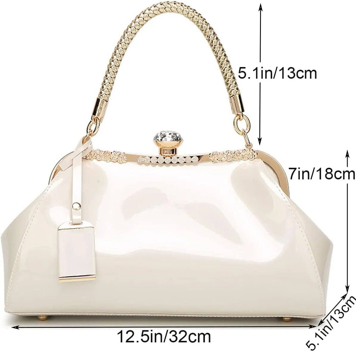 Glossy Patent Leather Handbag for Women Top Handle Tote Bag Evening Shoulder Bag Wedding Satchel Retro Purse