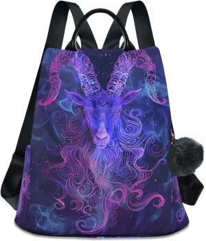 Goat Colorful Purple Backpack for Women Anti Theft Large Fashion Travel Shoulder Bag Purse Rucksack Lightweight