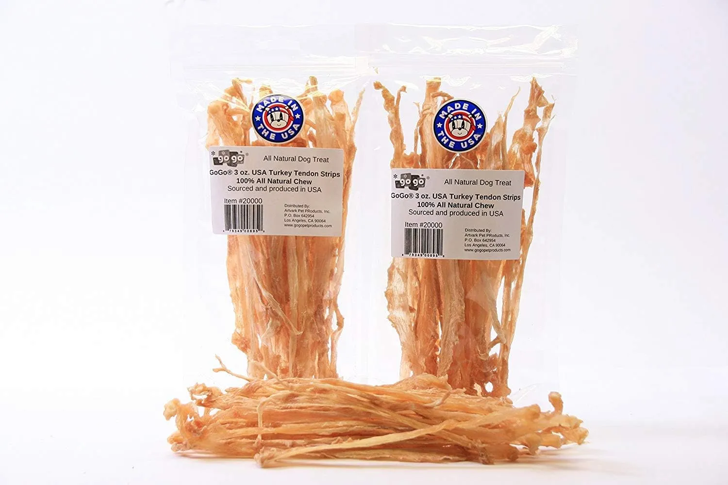 GOGO 3oz Turkey Tendon Strips Dog Chew Treats Sources and Made in The USA (2 Pack)