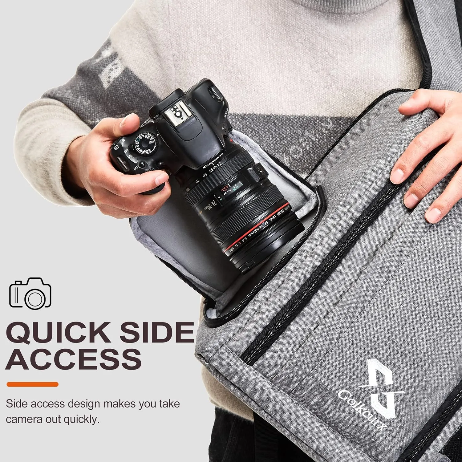 Golkcurx Camera Bag for DSLR/SLR Cameras，Camera Backpack Waterproof for Photographers Grey S