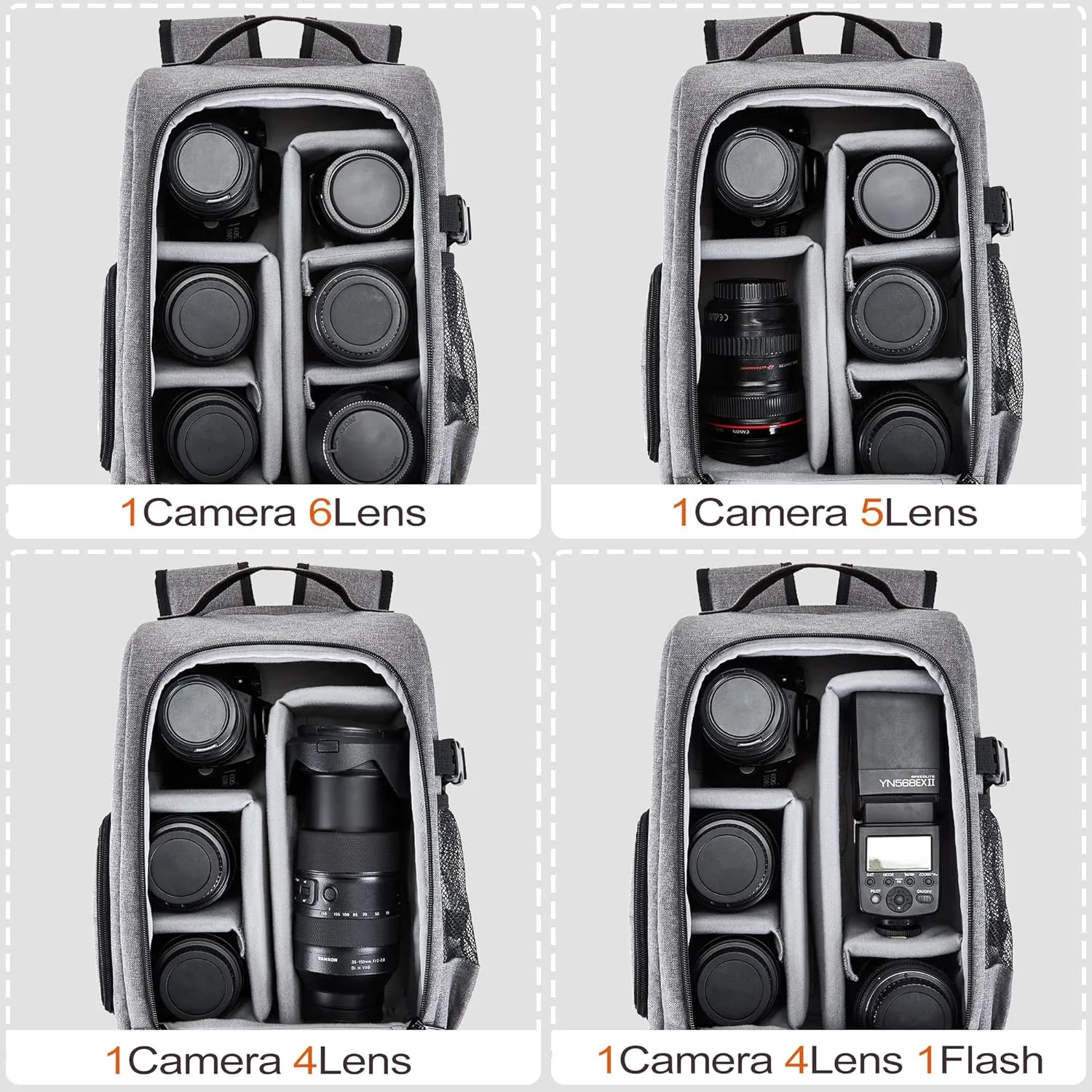 Golkcurx Camera Bag for DSLR/SLR Cameras，Camera Backpack Waterproof for Photographers Grey S