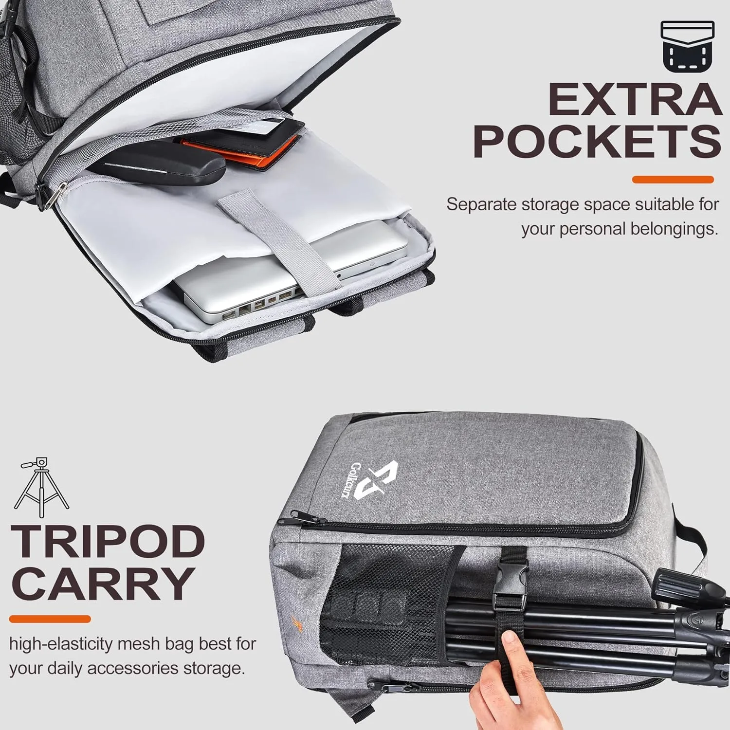 Golkcurx Camera Bag for DSLR/SLR Cameras，Camera Backpack Waterproof for Photographers Grey S