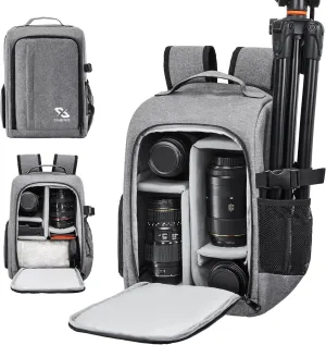 Golkcurx Camera Bag for DSLR/SLR Cameras，Camera Backpack Waterproof for Photographers Grey S