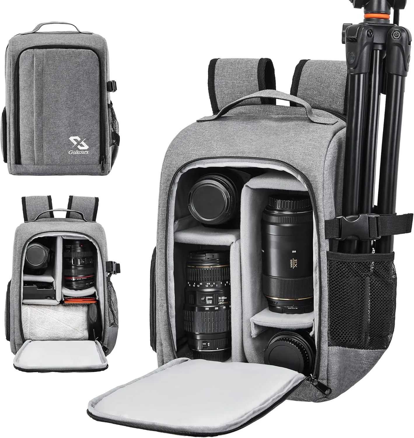 Golkcurx Camera Bag for DSLR/SLR Cameras，Camera Backpack Waterproof for Photographers Grey S