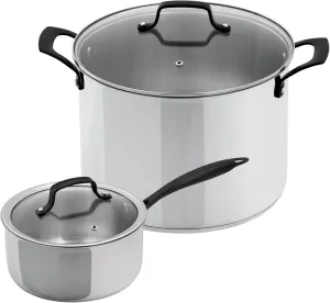 GrandTies Tri-Ply Stainless 4-Piece Induction Pots and Pans Set, Saucepan, Stockpot, Kitchen Cooking Pot with Lid and Black Metal Handle, Dishwasher Safe Cookware