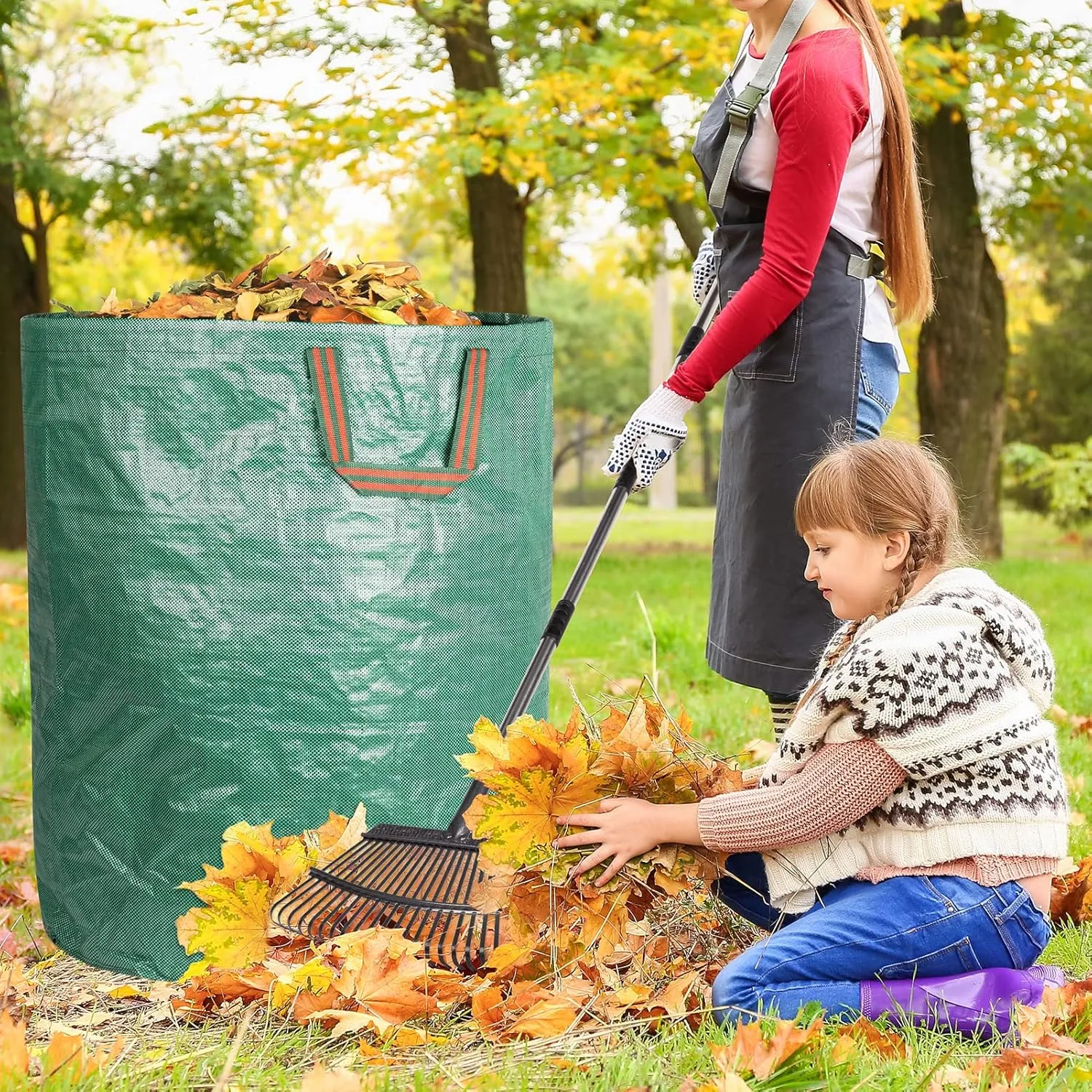 GreatBuddy 132 Gallon Reusable Yard Waste Bag, Heavy Duty, Upright Lawn Bags with 4 Reinforced Handles for Garden Leaves and Waste Collection, Lightweight (3 pack)