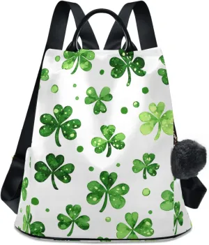 Green Clover Leaves Backpack for Women Anti Theft Large Fashion Travel Shoulder Bag Purse Rucksack Lightweight