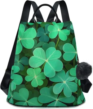 Green Clover Leaves Backpack for Women Anti Theft Large Fashion Travel Shoulder Bag Purse Rucksack Lightweight