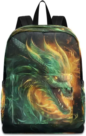 Green Fire Dragon2 Backpack, Travel Rucksack Lightweight School Bookbag Daypack for Adults Teen Students Boys Girls