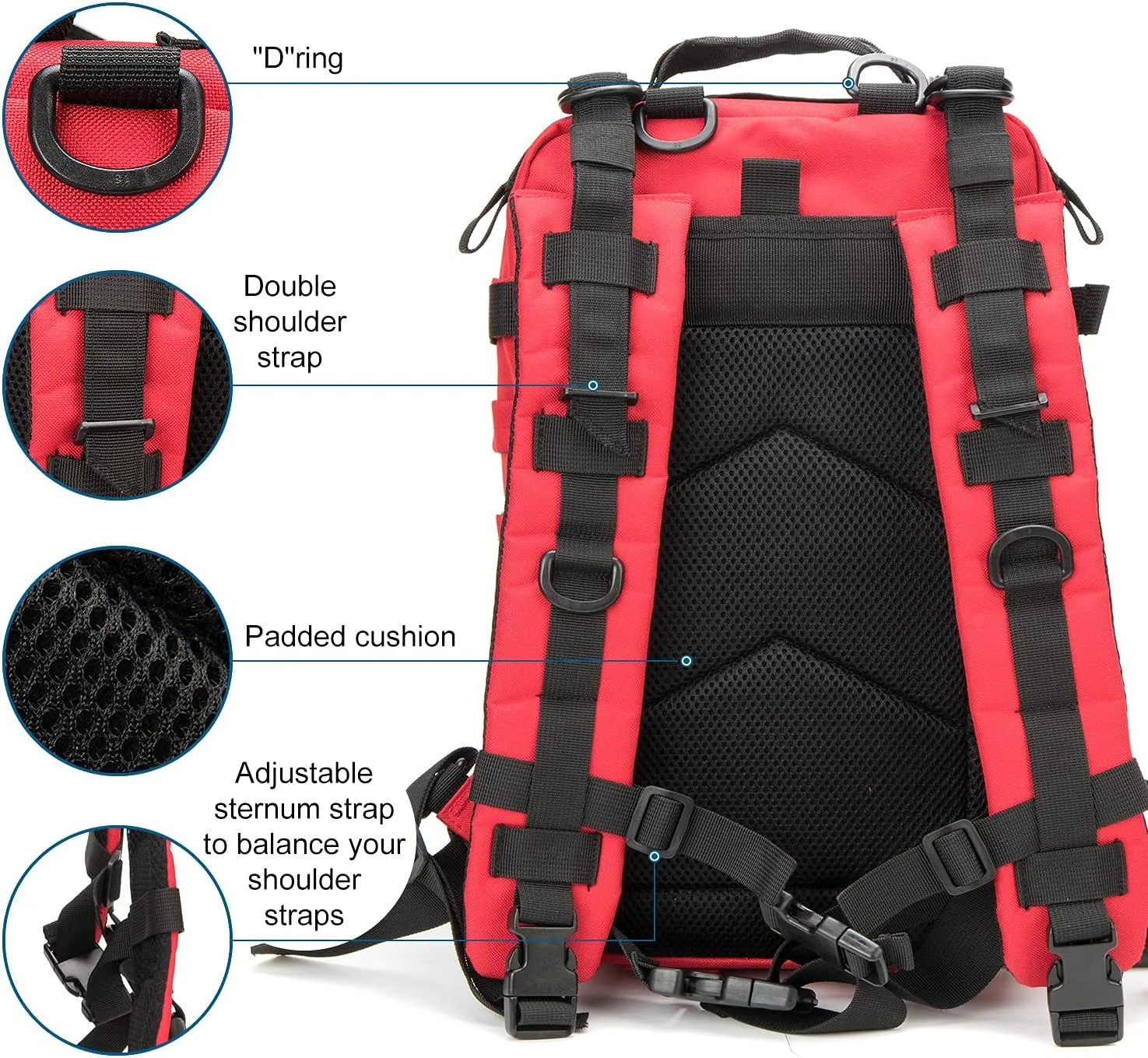 Greencity Small Tactical Backpack Assault Pack Rucksack Molle Bag (Red