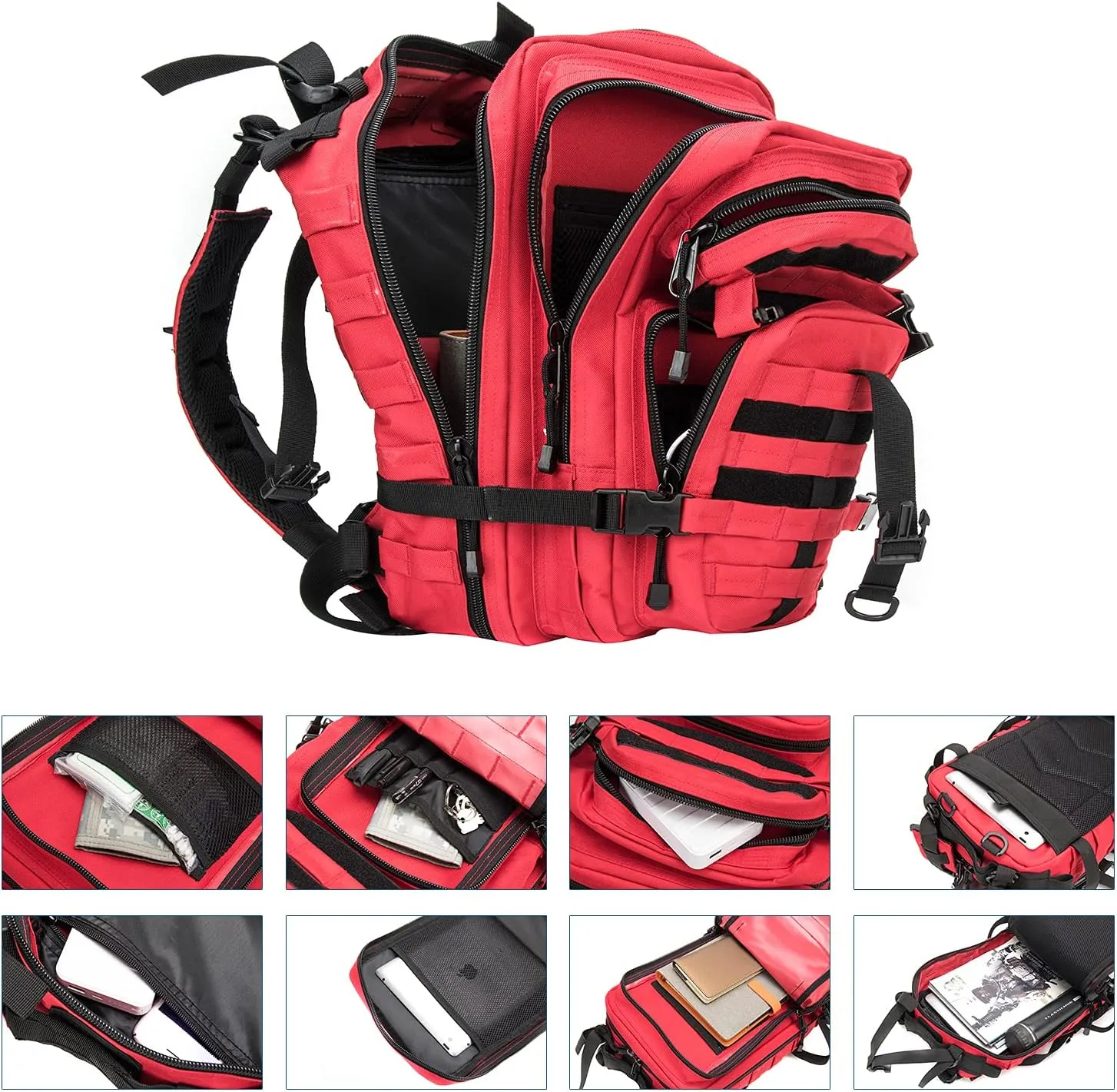 Greencity Small Tactical Backpack Assault Pack Rucksack Molle Bag (Red