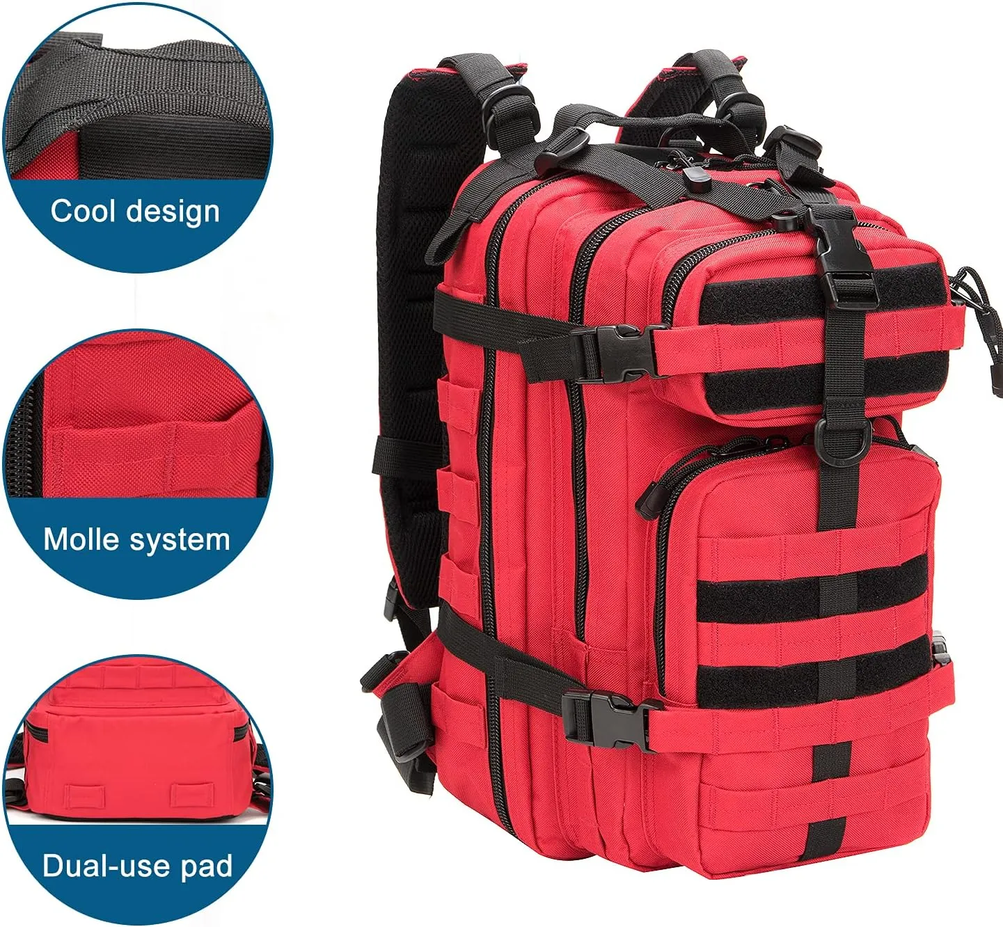 Greencity Small Tactical Backpack Assault Pack Rucksack Molle Bag (Red