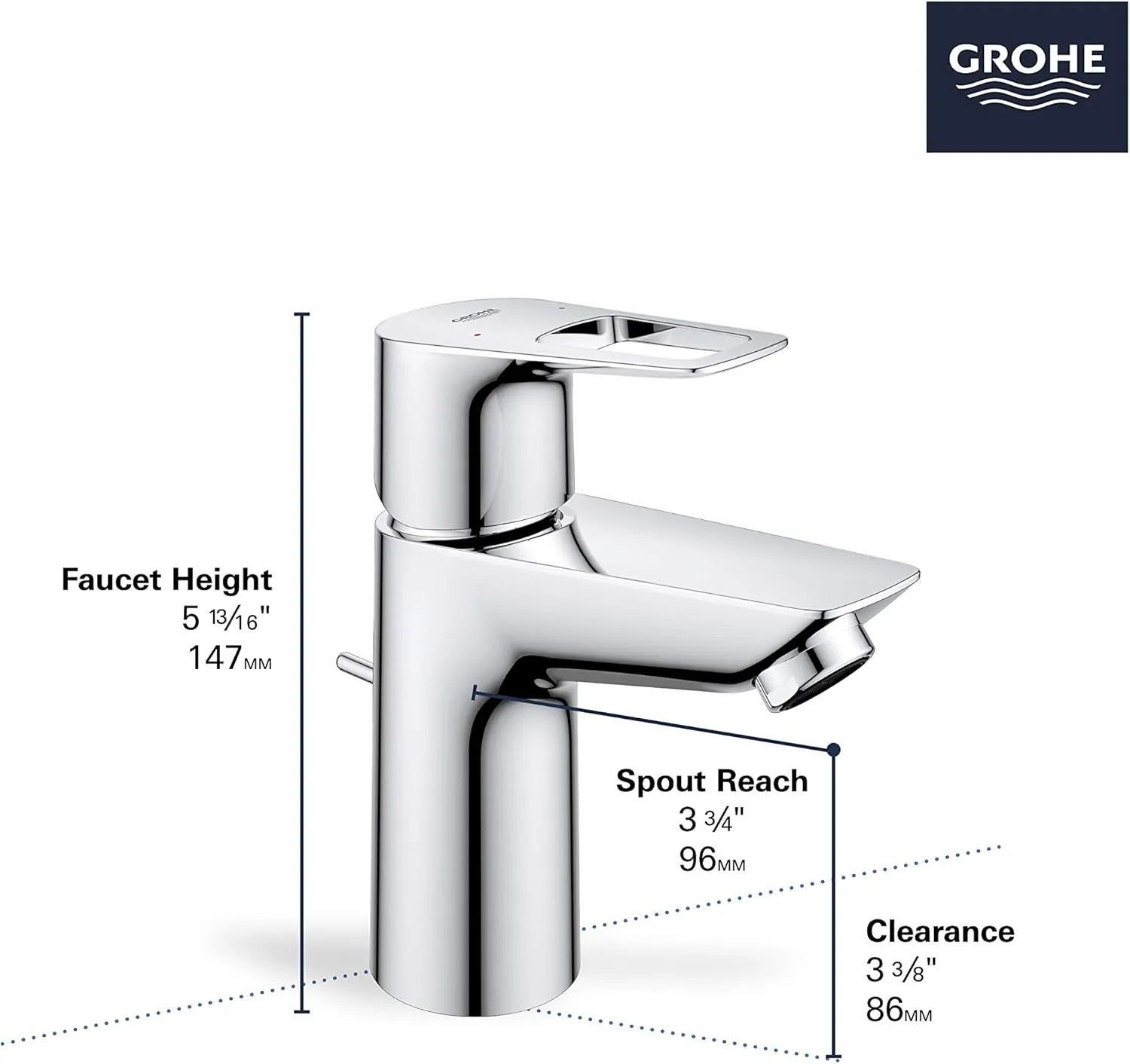 GROHE 23085001 Bauloop Single Hole Single-Handle S-Size Bathroom Faucet, No Drain, 1.2 GPM, Chrome