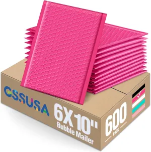 GSSUSA Padded Poly Mailers 6x10 Inches Bubble Mailer Envelopes Small Packaging Mailing Envelope Bags Shipping Bag Bulk Pack Self Seal Package Mail Packing Business Supplies, Pink Case of 600