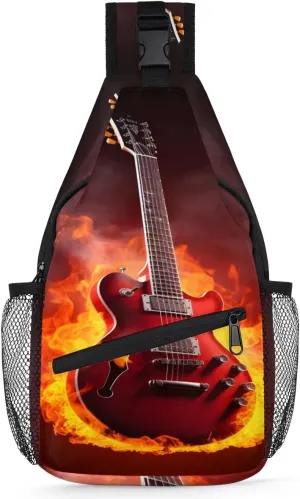 Guitar Print Sling Bag for Women Men, Waterproof Crossbody Sling Backpack Travel Outdoor Sports Chest Bag