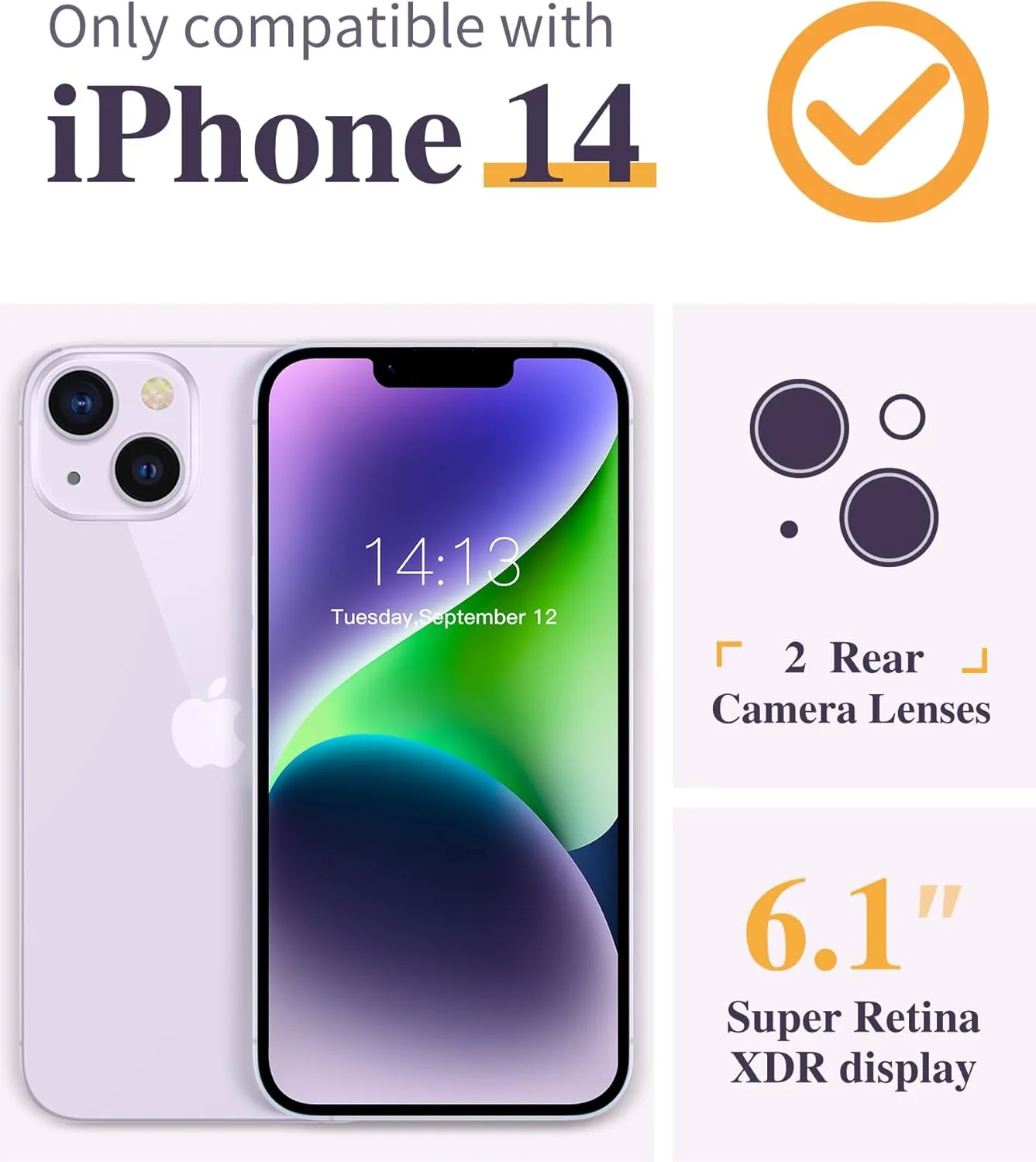 GVIEWIN for iPhone 14 Case Floral, with Screen Protector Camera Lens Protector, [Non Yellowing]Soft Shockproof Clear Phone Protective Cover Women, Flower Pattern Design 6.1"(Alluring Butterfly/Purple)