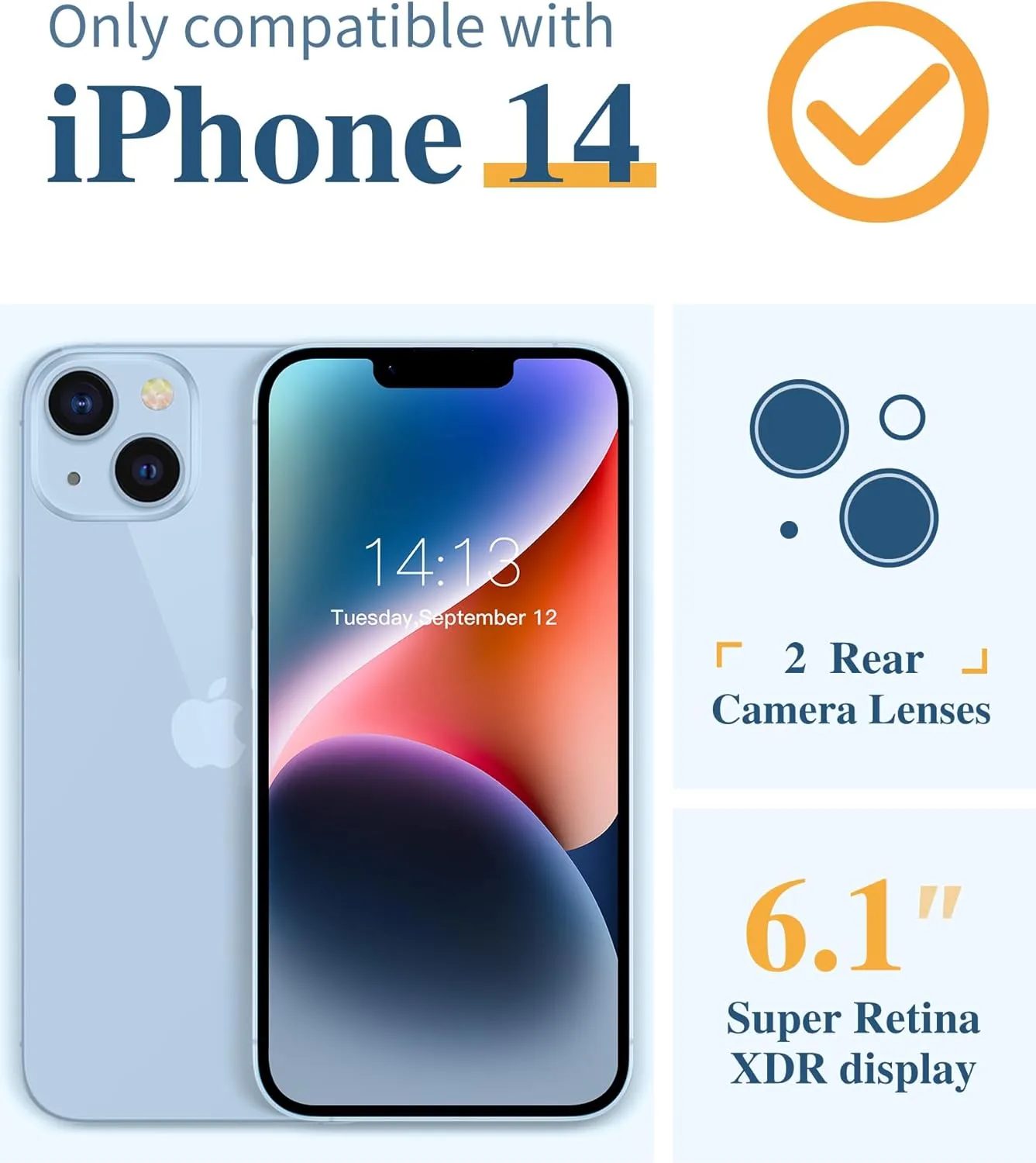 GVIEWIN for iPhone 14 Case Floral, with Screen Protector   Camera Lens Protector,[Non Yellowing] Soft Shockproof Clear Phone Protective Cover for Women, Flower Pattern Design 6.1"(Aconite/Light Blue)