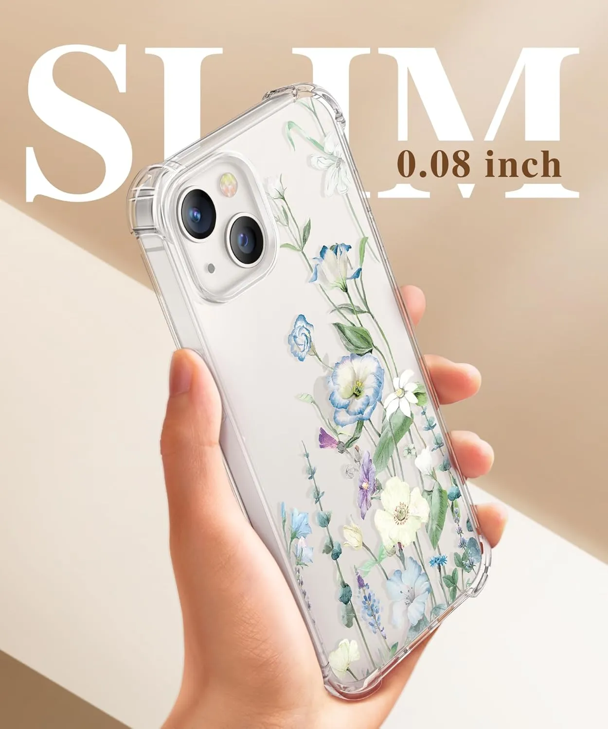 GVIEWIN for iPhone 14 Case Floral, with Screen Protector Camera Lens Protector,[Non Yellowing] Soft Shockproof Clear Phone Protective Cover for Women, Flower Pattern Design 6.1"(Aquilegia/White)