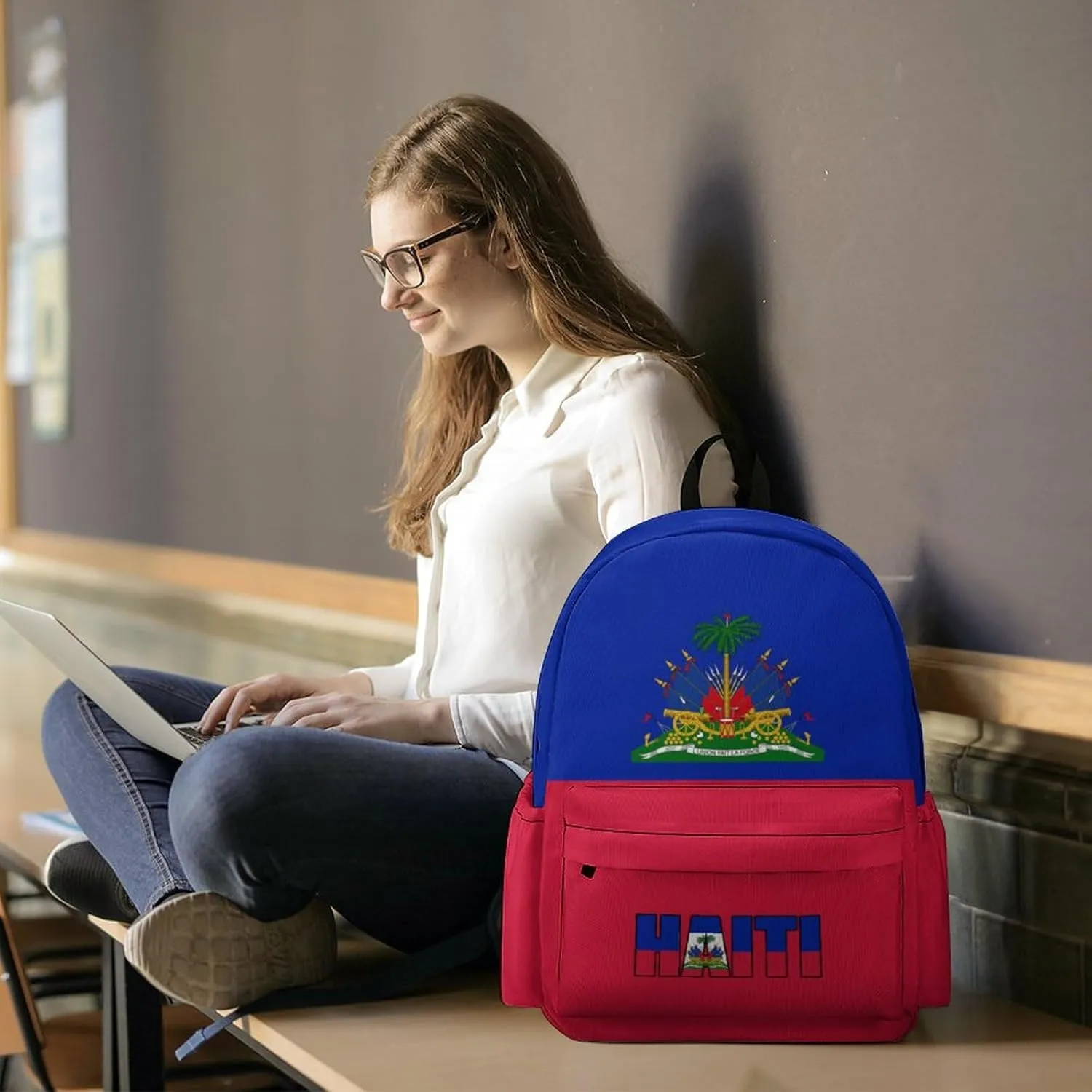 Haiti Haitian Flag Backpacks Multiple Pockets Rucksack Travel Bag Lightweight Laptop Bags Travel Hiking Camping for Men Women 2025