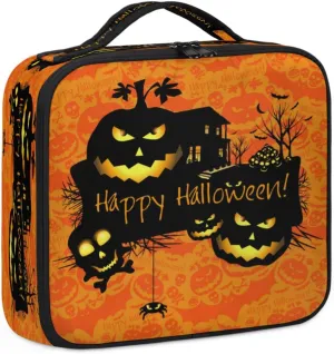 Halloween Theme Makeup Train Case Travel Makeup Bag Professional Cosmetic Organizer Portable Storage Box with Adjustable Dividers for Cosmetics Makeup Brushes Toiletry