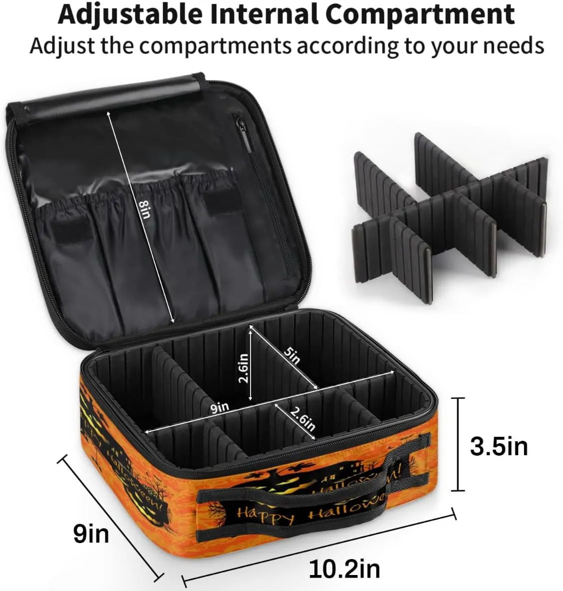 Halloween Theme Makeup Train Case Travel Makeup Bag Professional Cosmetic Organizer Portable Storage Box with Adjustable Dividers for Cosmetics Makeup Brushes Toiletry