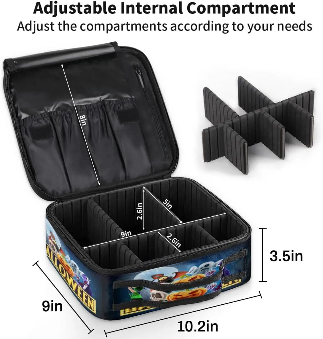 Halloween Topic Makeup Train Case Travel Makeup Bag Professional Cosmetic Organizer Portable Storage Box with Adjustable Dividers for Cosmetics Makeup Brushes Toiletry