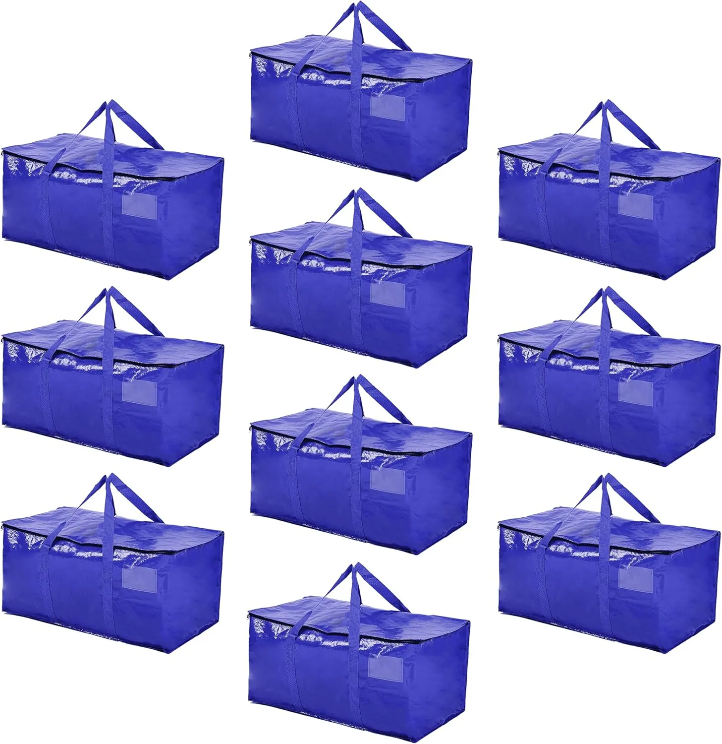 Hamna Collection Heavy Duty 10 Extra Large Blue Moving Bags With Handles, Zippers & Laundry Bag, Waterproof Storage Totes, Alternative to Box and Bin