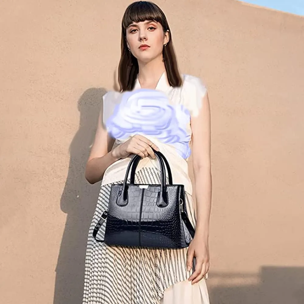 Handbags for Women Top Handle Bags Patent Leather Satchel Crocodile Pattern Tote Bags Ladies Shoulder Crossbody Bag