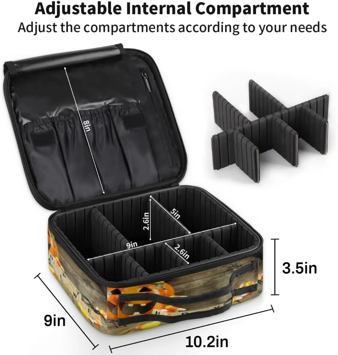 Happy Halloween Pumpkin Makeup Train Case Travel Makeup Bag Professional Cosmetic Organizer Portable Storage Box with Adjustable Dividers for Cosmetics Makeup Brushes Toiletry