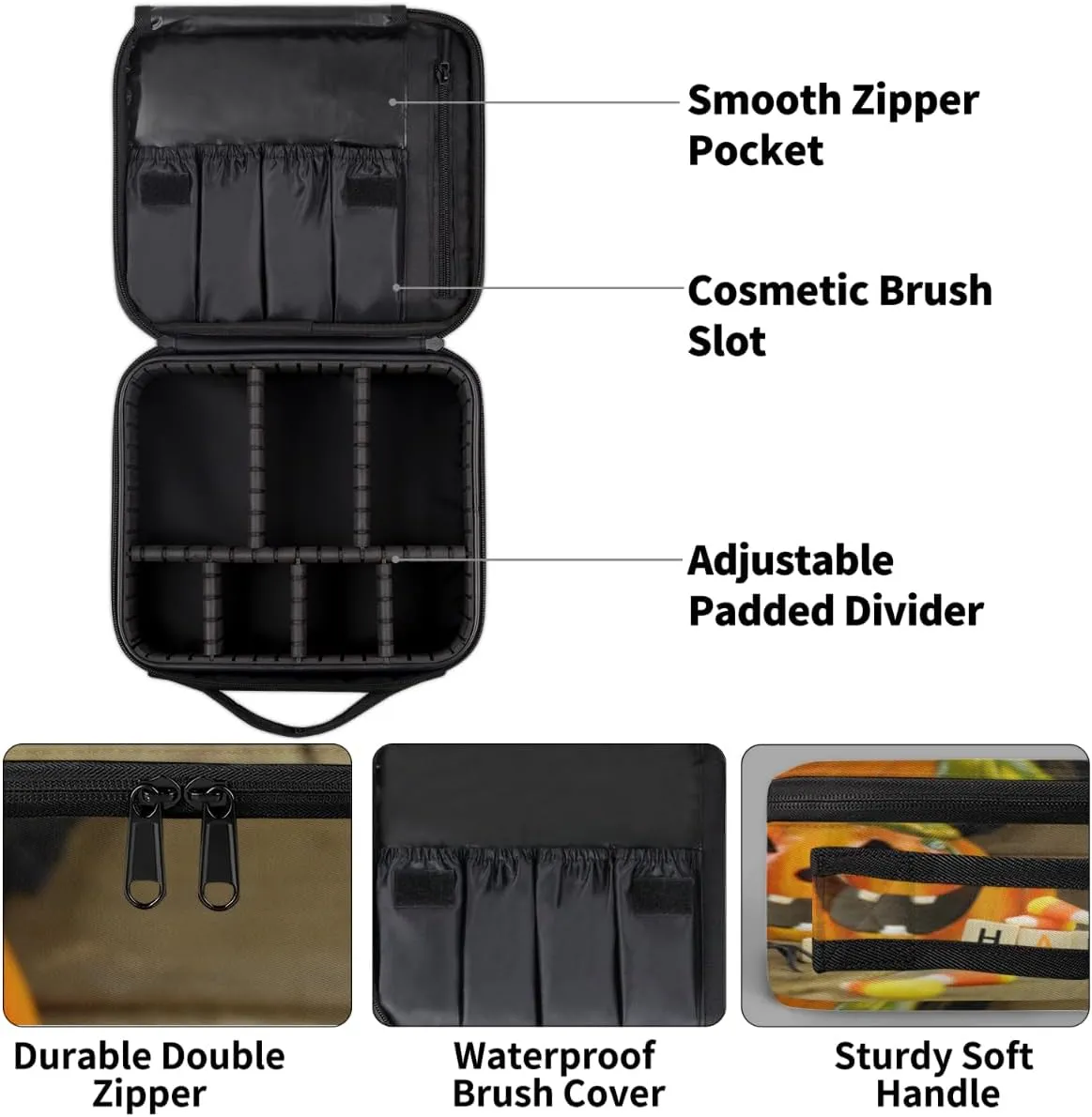 Happy Halloween Pumpkin Makeup Train Case Travel Makeup Bag Professional Cosmetic Organizer Portable Storage Box with Adjustable Dividers for Cosmetics Makeup Brushes Toiletry