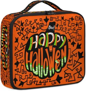 Happy Halloween Topic Makeup Train Case Travel Makeup Bag Professional Cosmetic Organizer Portable Storage Box with Adjustable Dividers for Cosmetics Makeup Brushes Toiletry
