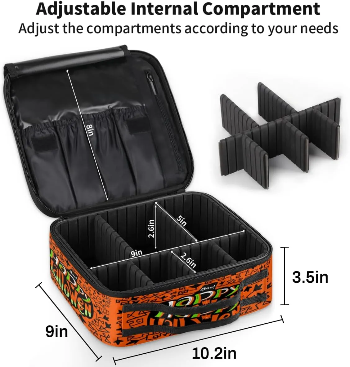 Happy Halloween Topic Makeup Train Case Travel Makeup Bag Professional Cosmetic Organizer Portable Storage Box with Adjustable Dividers for Cosmetics Makeup Brushes Toiletry