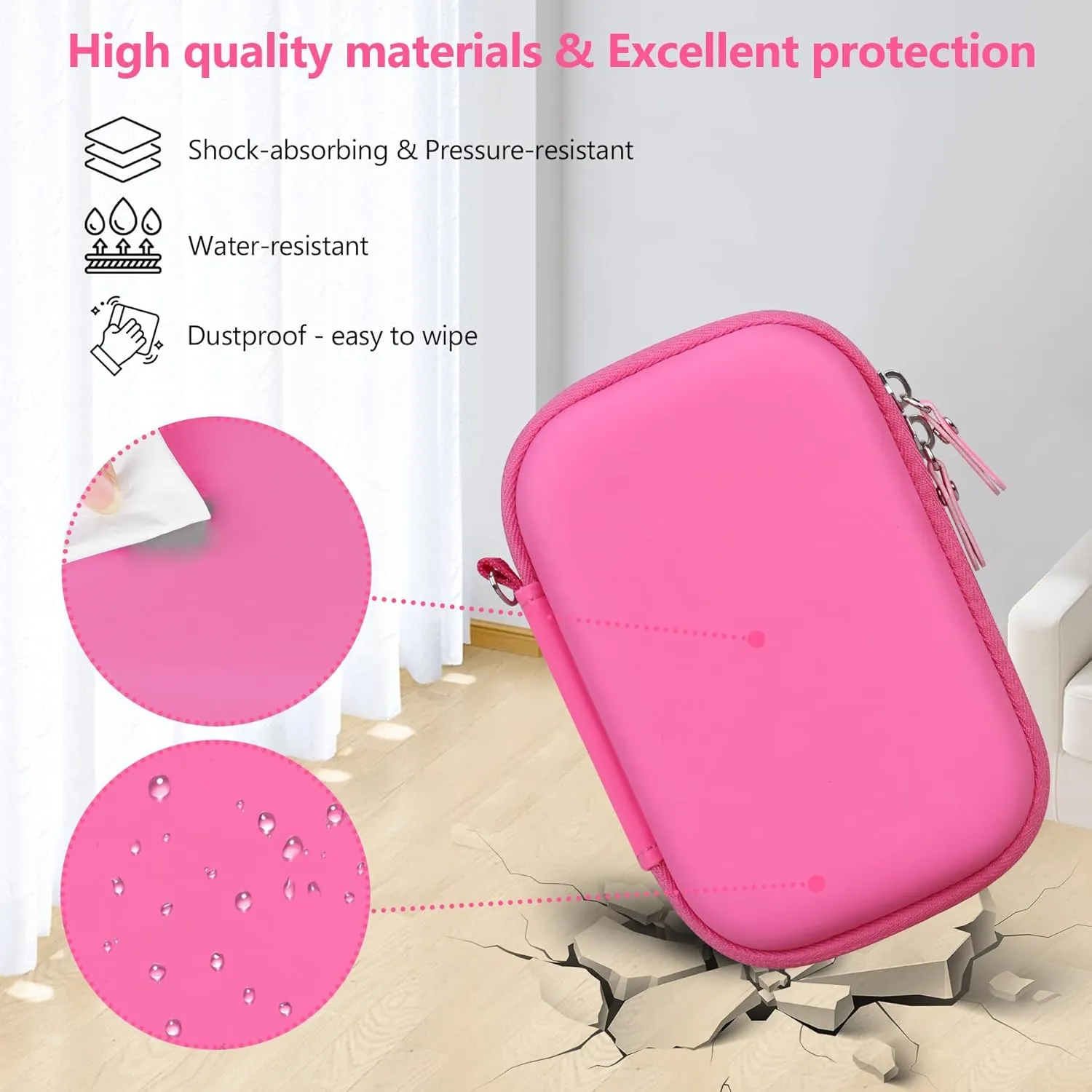Hard Travel Case for KODAK Printomatic Full-Color Instant Print Digital Camera, Point and Shoot PRINTOMATIC Camera Carrying Bag with Mesh Pocket for Zink 2x3 Photo Paper, USB Cable, Pink