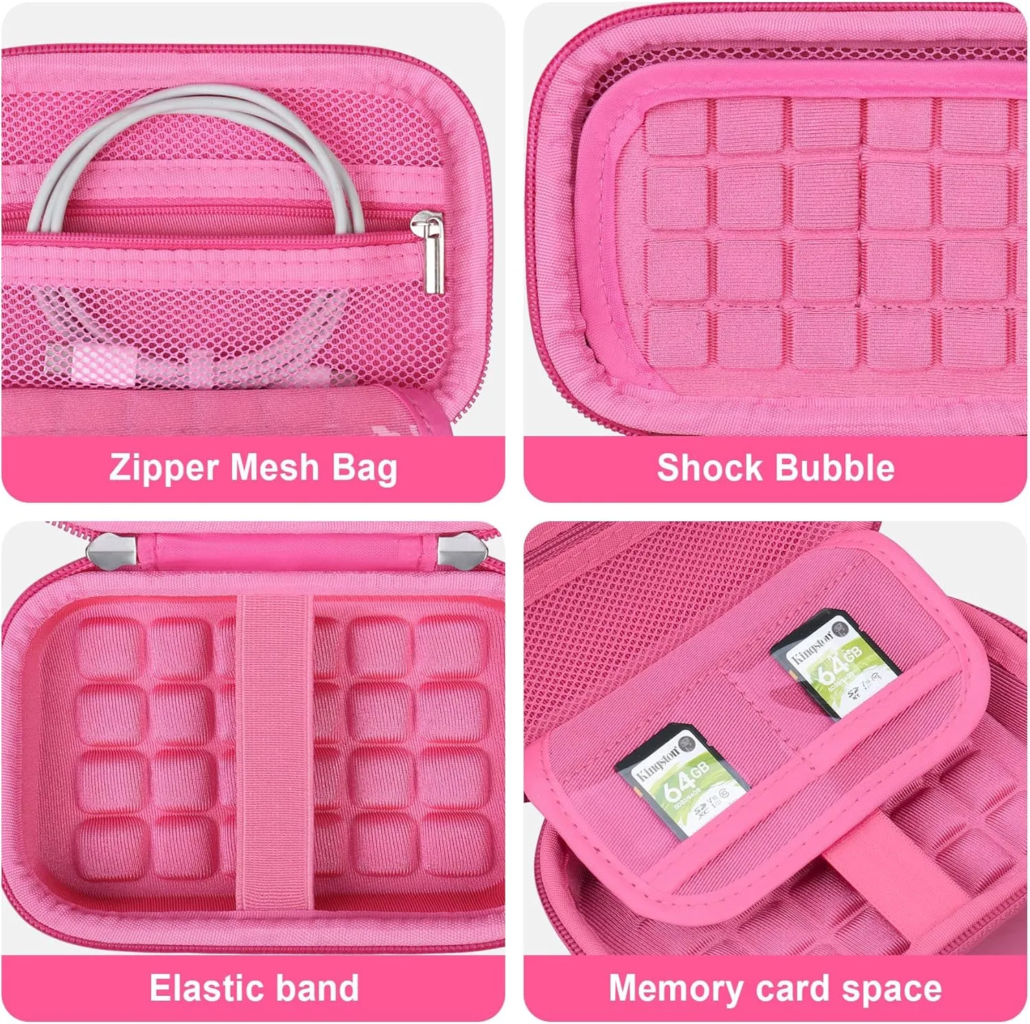 Hard Travel Case for KODAK Printomatic Full-Color Instant Print Digital Camera, Point and Shoot PRINTOMATIC Camera Carrying Bag with Mesh Pocket for Zink 2x3 Photo Paper, USB Cable, Pink