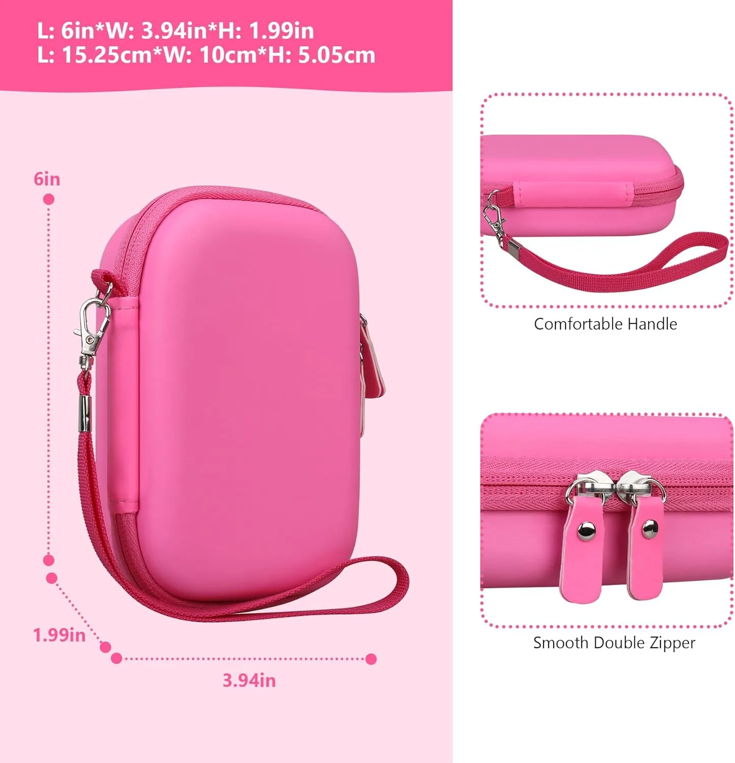 Hard Travel Case for KODAK Printomatic Full-Color Instant Print Digital Camera, Point and Shoot PRINTOMATIC Camera Carrying Bag with Mesh Pocket for Zink 2x3 Photo Paper, USB Cable, Pink