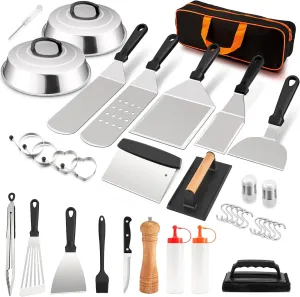 HaSteeL 25Pcs Griddle Accessories Kit, Stainless Steel Teppanyak Tools Set with Metal Spatulas, Melting Domes, Burger Press, Great for Flat Top Cooking Camping Outdoor BBQ, Heavy Duty & Easy to Clean