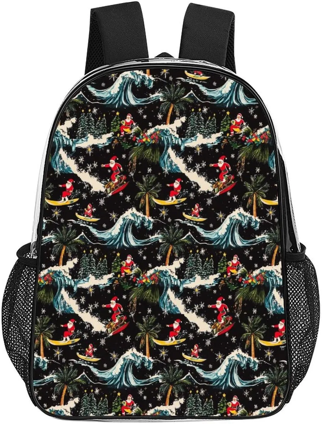 Hawaii Santa Surf Ski Palm Trees Clear Shoulders Bag Unisex Backpack for Camping Hiking Travel