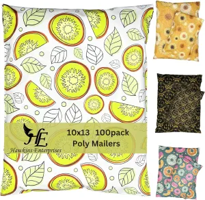 Hawk Poly Mailers 10x13 Cute Heavy Duty 2.3mil Tamper-Evident & Self-Sealing Shipping Envelopes for Small Businesses Printed Waterproof Mailing Bags Tear Proof (Kingly Kiwis 100 pack, 10x13)
