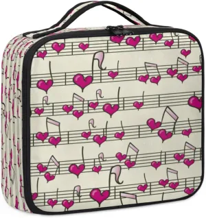Heart Music Notes Makeup Train Case Travel Makeup Bag Professional Cosmetic Organizer Portable Storage Box with Adjustable Dividers for Cosmetics Makeup Brushes Toiletry