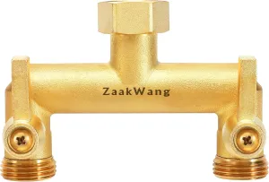 Heavy Duty Brass 2-Way Garden Hose Splitter, 3/4" GHT Threads, Metal Shutoff Valve, Long Handle