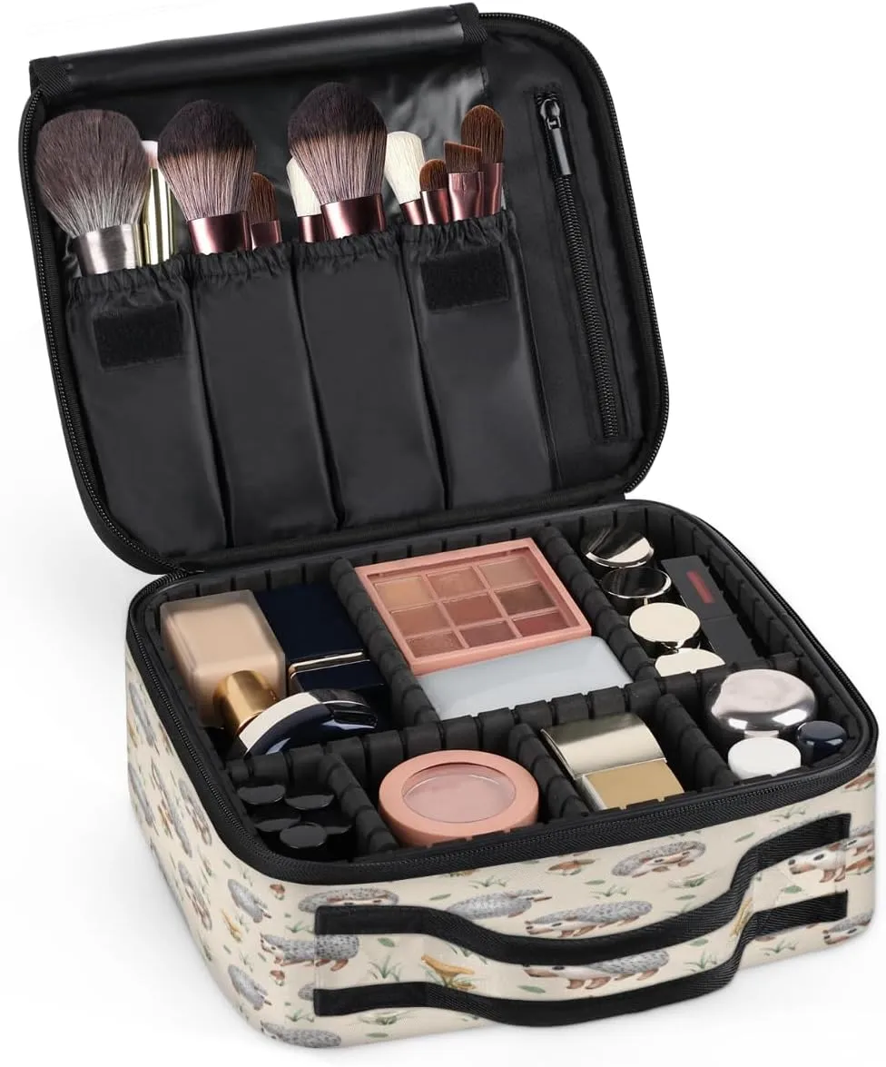 Hedgehogs Makeup Train Case Travel Makeup Bag Professional Cosmetic Organizer Portable Storage Box with Adjustable Dividers for Cosmetics Makeup Brushes Toiletry