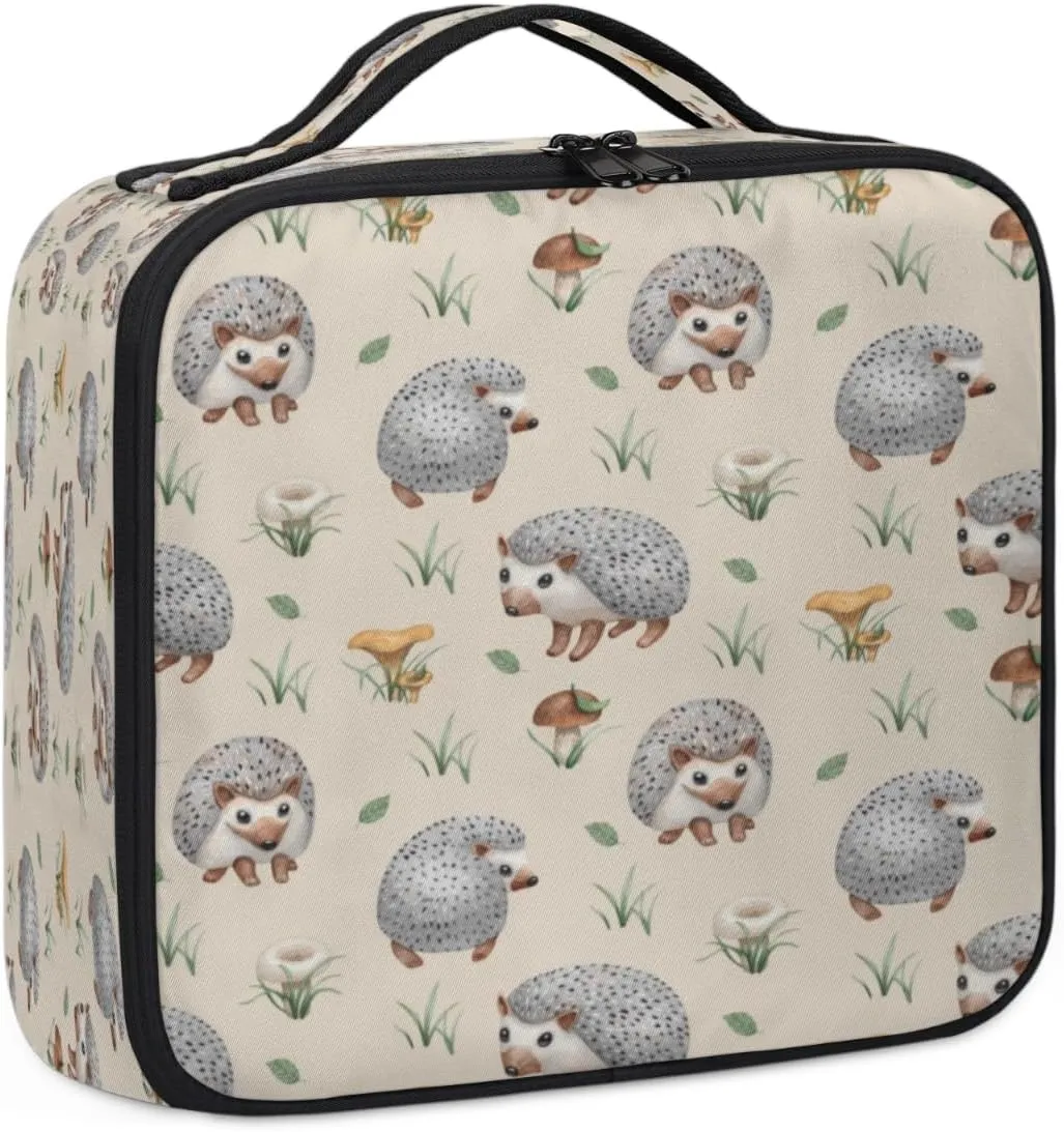 Hedgehogs Makeup Train Case Travel Makeup Bag Professional Cosmetic Organizer Portable Storage Box with Adjustable Dividers for Cosmetics Makeup Brushes Toiletry