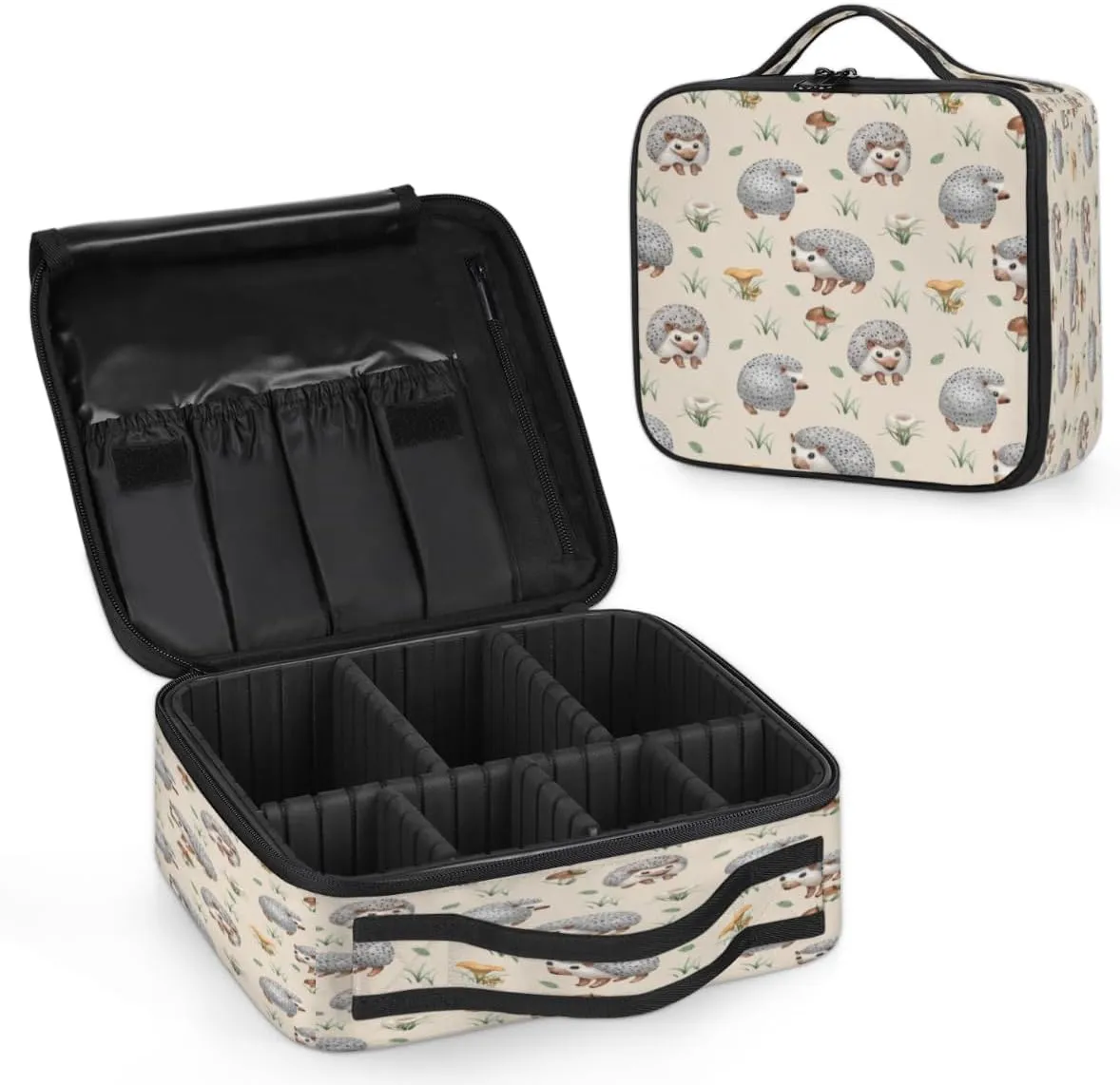 Hedgehogs Makeup Train Case Travel Makeup Bag Professional Cosmetic Organizer Portable Storage Box with Adjustable Dividers for Cosmetics Makeup Brushes Toiletry
