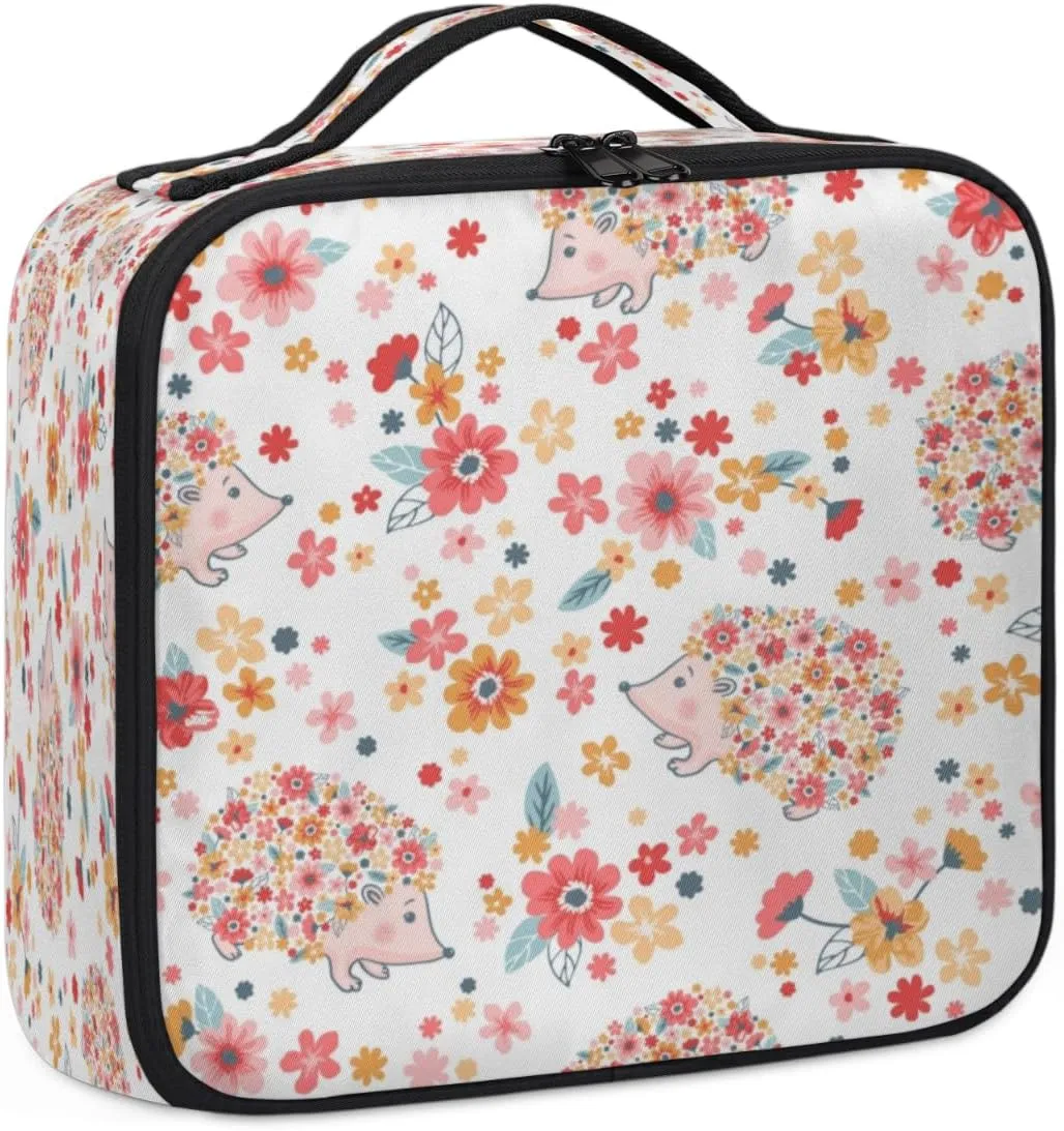 Hedgehogs Pattern Makeup Train Case Travel Makeup Bag Professional Cosmetic Organizer Portable Storage Box with Adjustable Dividers for Cosmetics Makeup Brushes Toiletry