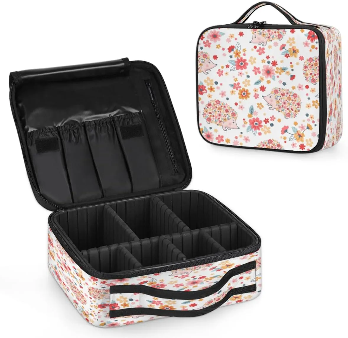 Hedgehogs Pattern Makeup Train Case Travel Makeup Bag Professional Cosmetic Organizer Portable Storage Box with Adjustable Dividers for Cosmetics Makeup Brushes Toiletry
