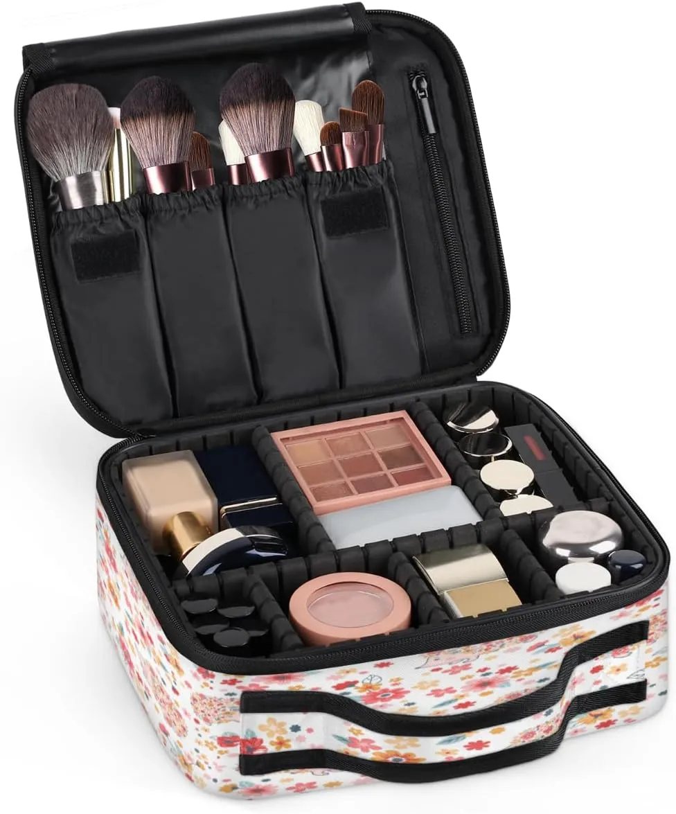 Hedgehogs Pattern Makeup Train Case Travel Makeup Bag Professional Cosmetic Organizer Portable Storage Box with Adjustable Dividers for Cosmetics Makeup Brushes Toiletry