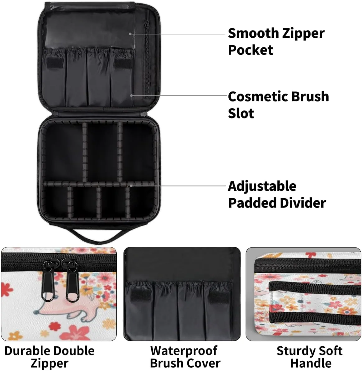 Hedgehogs Pattern Makeup Train Case Travel Makeup Bag Professional Cosmetic Organizer Portable Storage Box with Adjustable Dividers for Cosmetics Makeup Brushes Toiletry