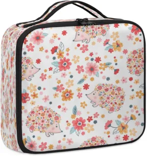 Hedgehogs Pattern Makeup Train Case Travel Makeup Bag Professional Cosmetic Organizer Portable Storage Box with Adjustable Dividers for Cosmetics Makeup Brushes Toiletry